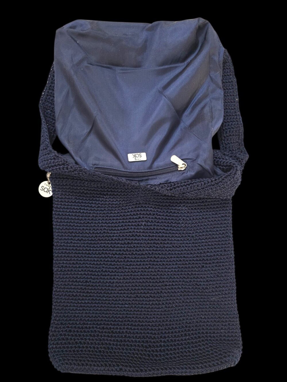 The Sak Dark Navy Crochet Knit Shoulder Hobo Bag Boho Vintage Y2K - Picture 8 of 8